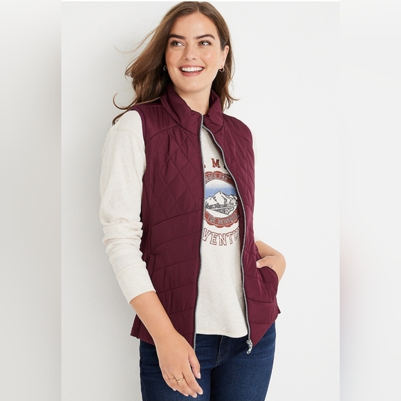 Maurices Jackets & Blazers - Maurices Solid Zipper Front Vest in Deep Burgundy, Size XXL